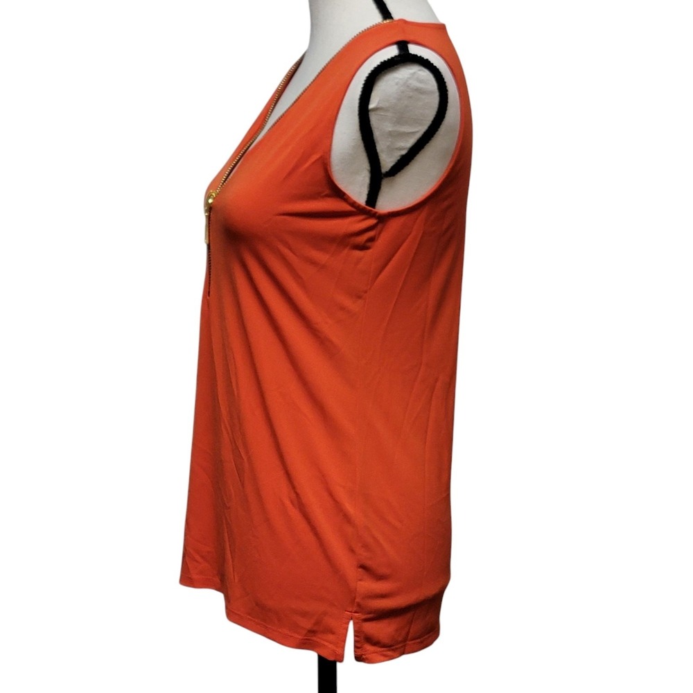 Carmen Marc Valvo Orange Zipper Blouse Womens XS Sleeveless Career Office Date - Picture 4 of 6